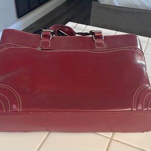 Red leather tote